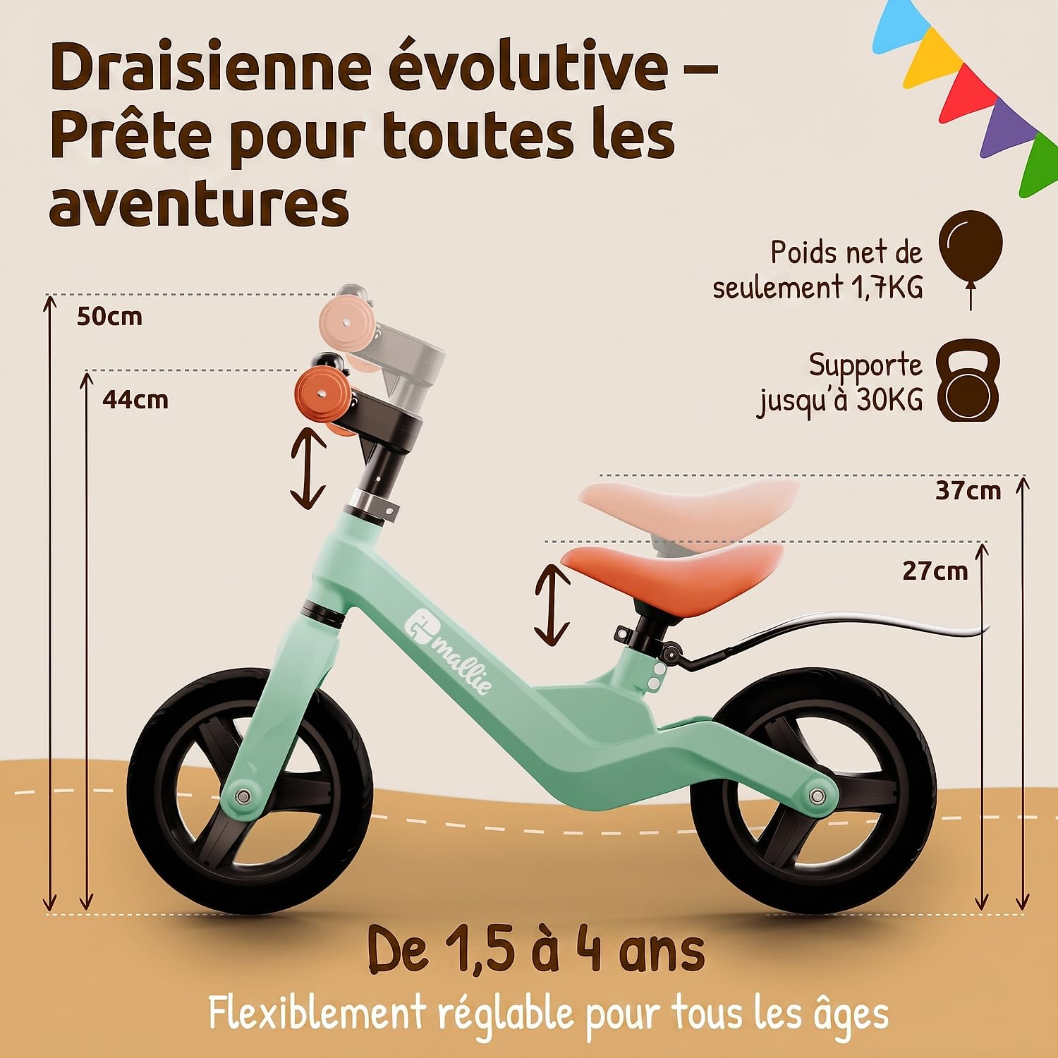 Mallie® Draisienne 2 Ans avec Sonnette - Velo 3 Ans, Velo 2 Ans, Draisienne 3 Ans - Vélo Enfant 2 Ans, Draisiennes Bebe, Draisiennes 4 Ans - Balance Bike
