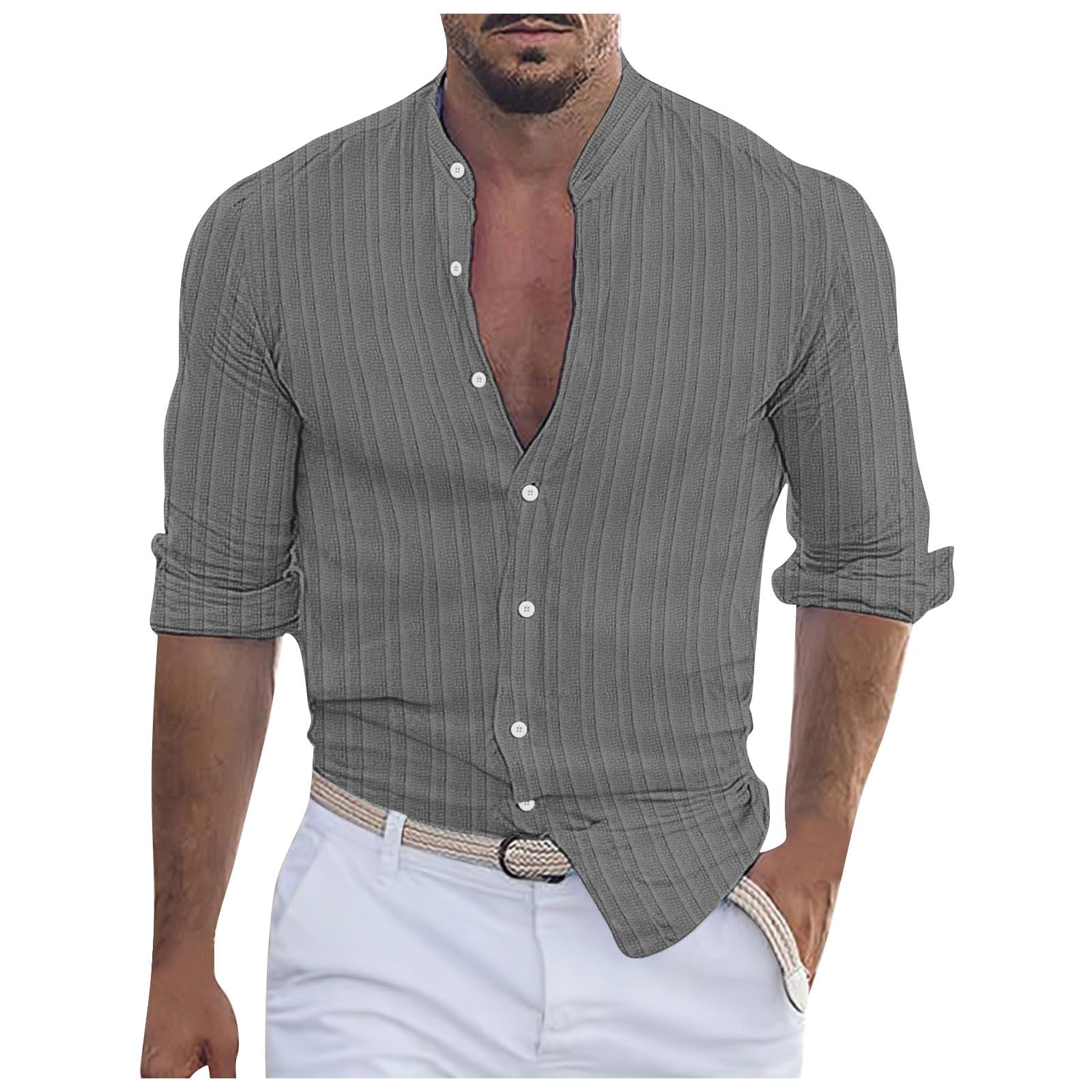 Genérico Camisas Hombre Slim Fit Camisa Color Liso Hombre Original Manga Larga Camisa Color Liso Informal Hombre para Exteriores Camisas Vestir Hombre Manga Larga Flojo Camisas Manga Larga Hombre Trabajo