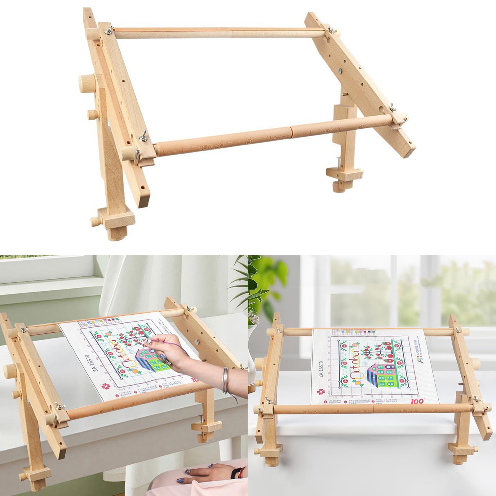 Soporte ergonómico de madera para coser con reposabrazos portátil, ajustable para entusiastas del bordado, soporte de bordado de madera de haya