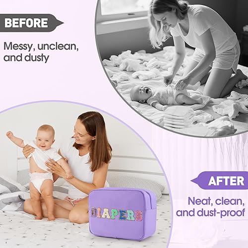 Miniatura 3 de Bolsa de pañales pequeña portátil, bolsa organizadora de pañales con letras de chenilla, bolsa organizadora de pañales para recién nacidos,