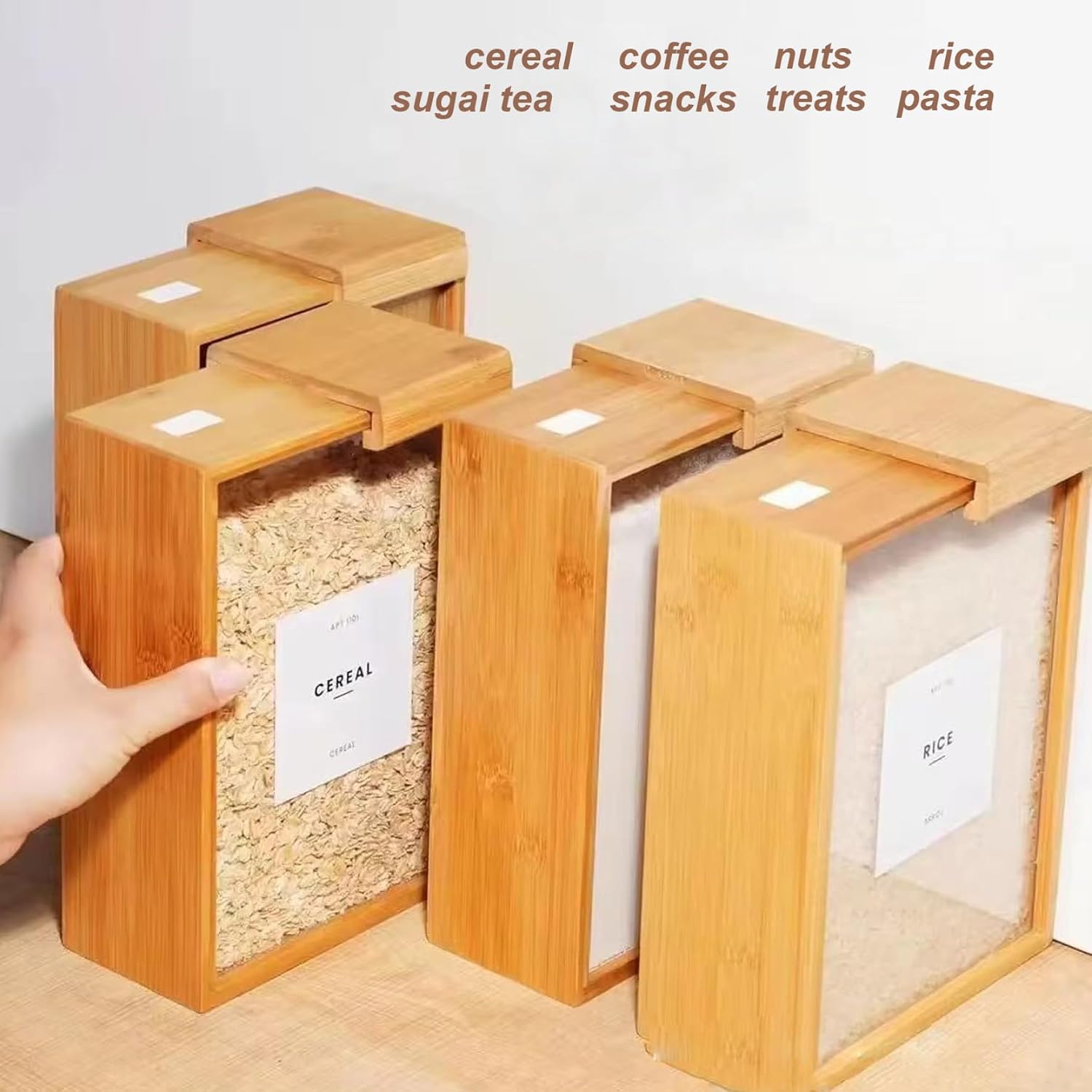 Cereal Storage Containers, 3PCS Food Storage Containers, 3L Wooden Cereal with Lids, Dispensers for Flour