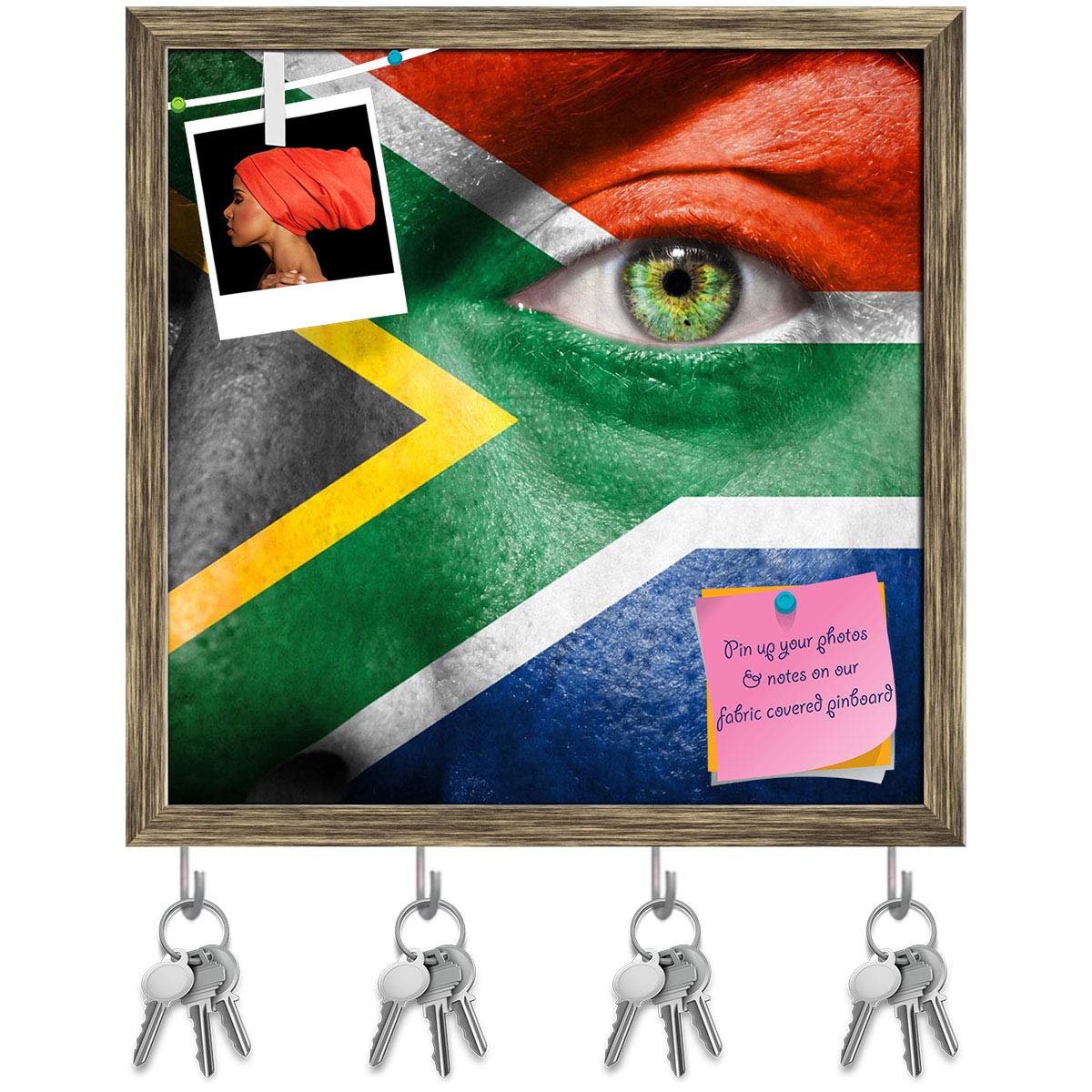ArtzFolioArtzFolio South African Flag Painted On A Face Key Holder Hooks | Notice Pin Board | Antique Golden Frame 12 X 12Inch