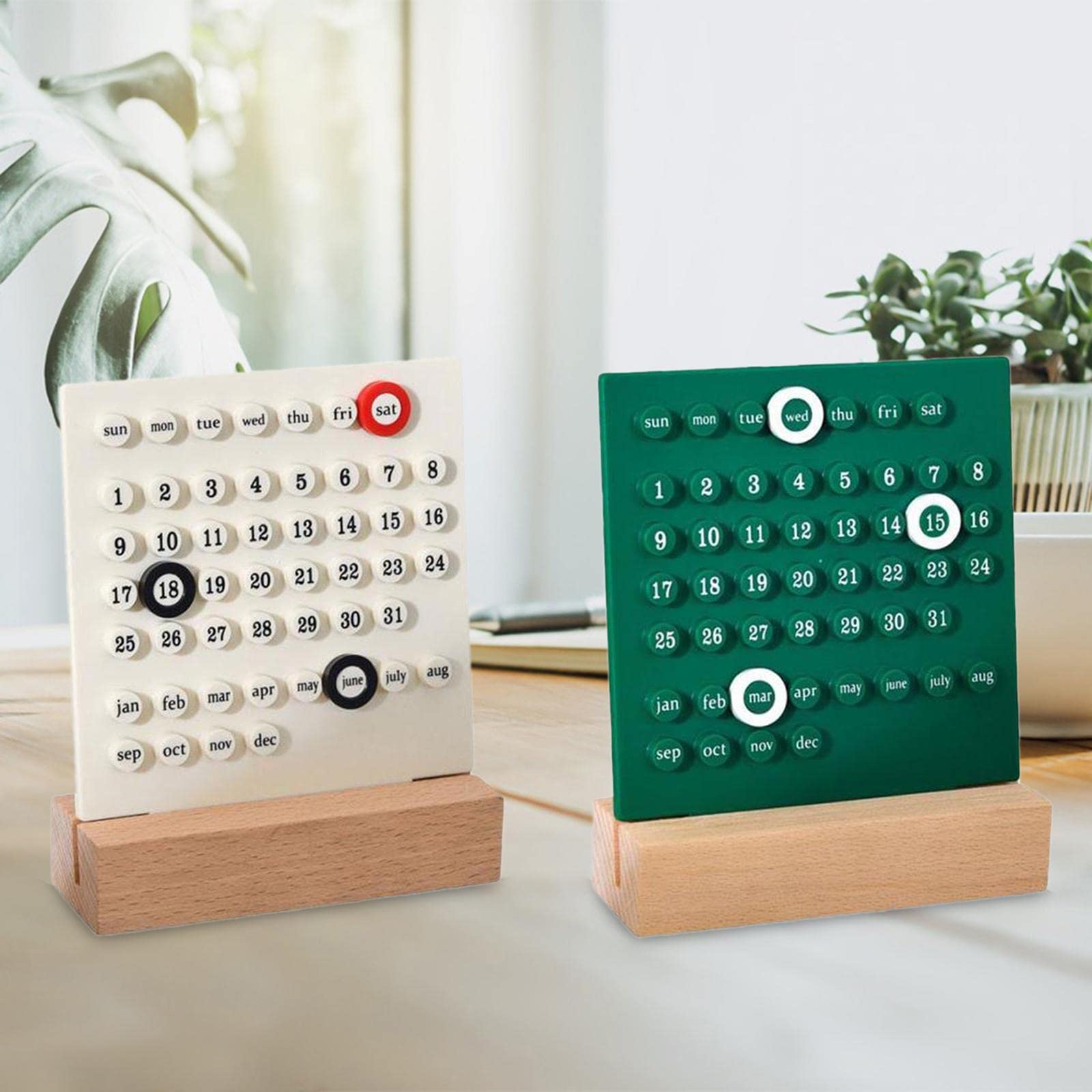 2 decorazioni creative per calendario perpetuo, per scrivania, bianco e verde