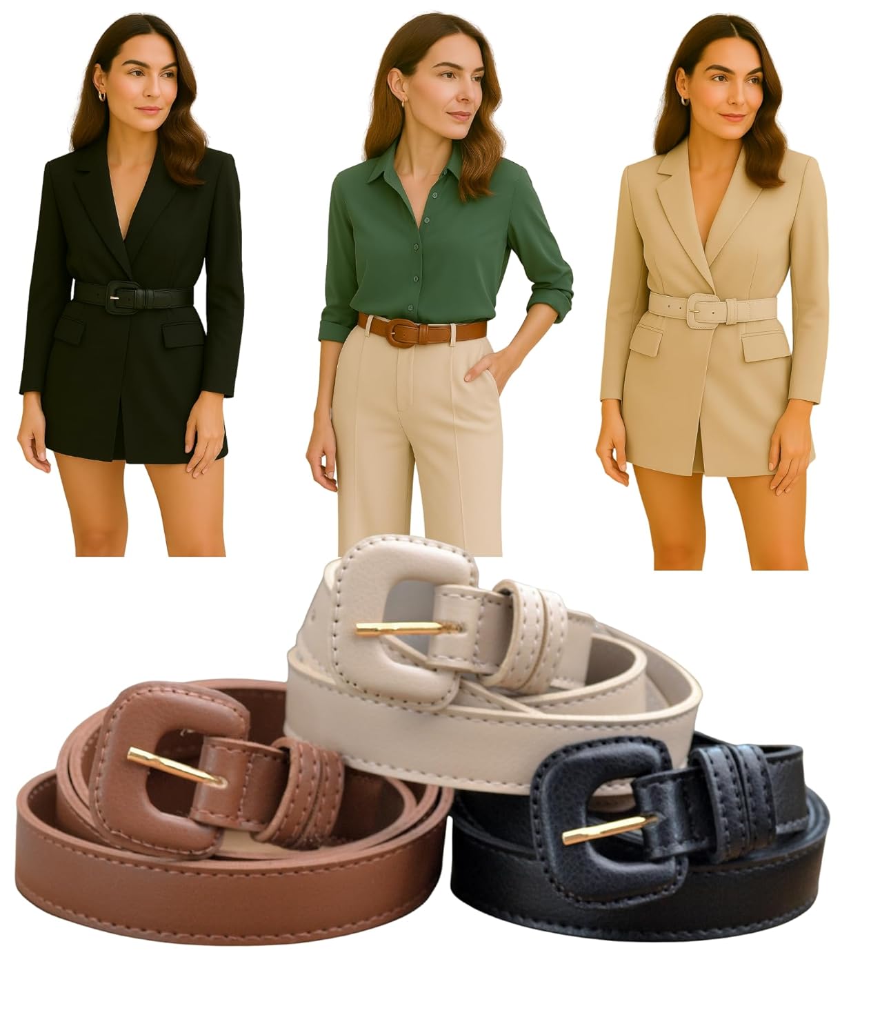 Kit 3 Cintos Feminino Clássico Atemporal Fivela Encapada