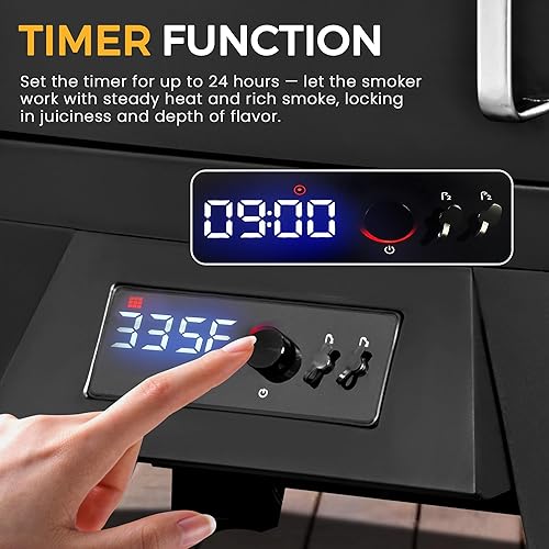 Miniatura 7 de Ahumador eléctrico con tapa, pantalla LED, sonda integrada para carne, ahumadores de barbacoa de gran capacidad, 4 estantes fuman más con 633 pies