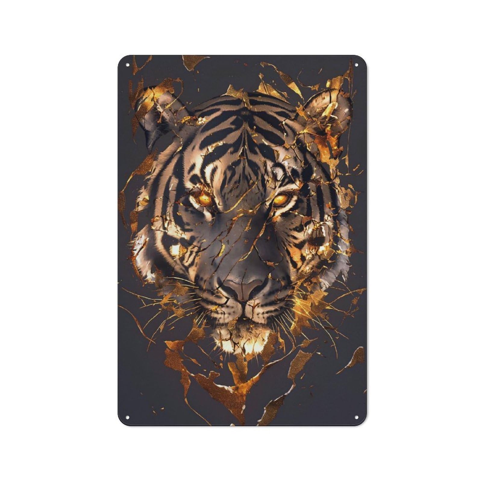 Golden Tiger Portrait Vintage Metal Sign 30x20cm, Retro Classic Pub Decor for Cafe, Pub, Workshop Or Home Bar