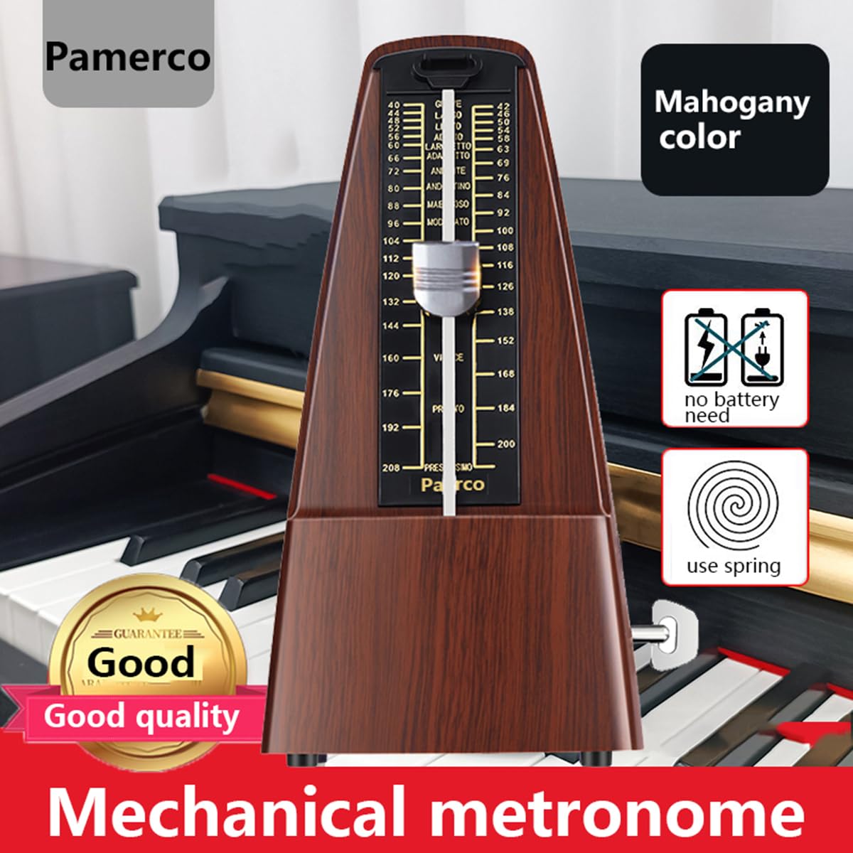 Mechanisches Metronom, Klavier-Sound, große Gitarre, Violine, Schlagzeug, Instrument, universeller Rhythmologe (universelles Musikinstrument, Mahagoni-Farbe)