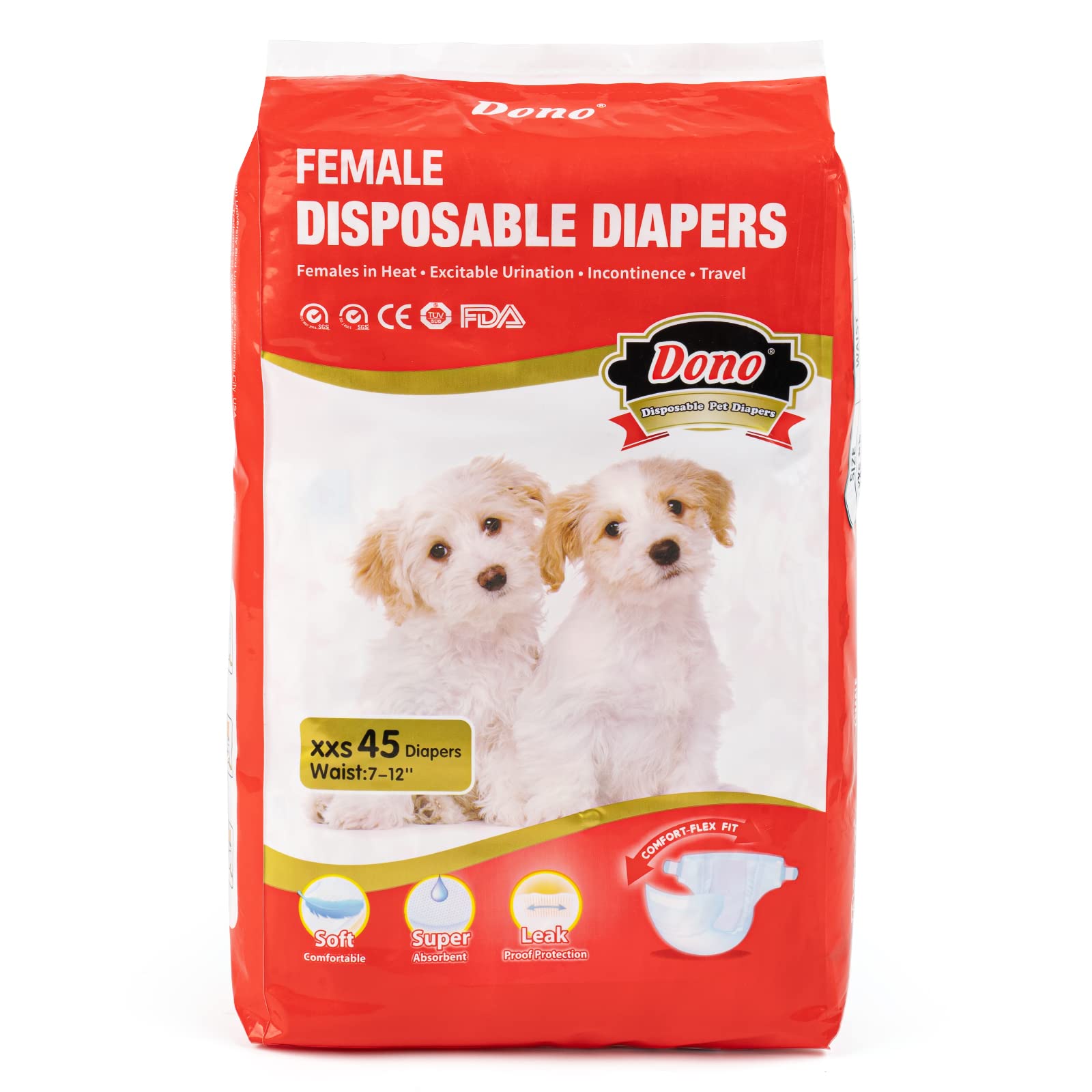 Dono Couches pour Chiens Femelles, 45 pièces, Couches Super absorbantes pour Chiens, Couches pour Chiots avec Technologie Gel Flash Dry, Couches pour Chats étanches pour Chiens en Chaleur