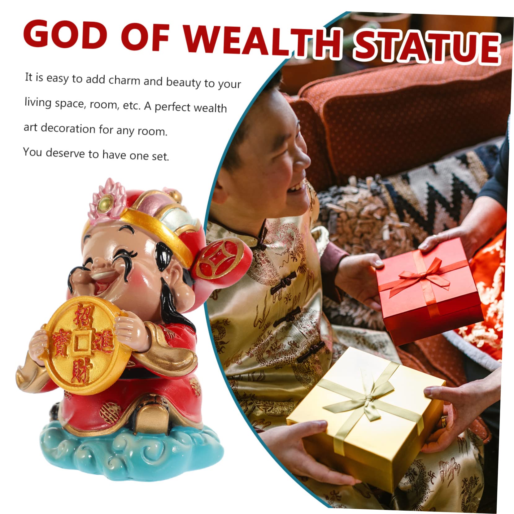 SOLUSTRE Statua in Resina della Divinità della Fortuna da Tavolo Design Cinese Figurina Decorativa per Soggiorno Tv Scrivania Studio Sala Riunioni Ufficio Simbolo di Ricchezza e Buon