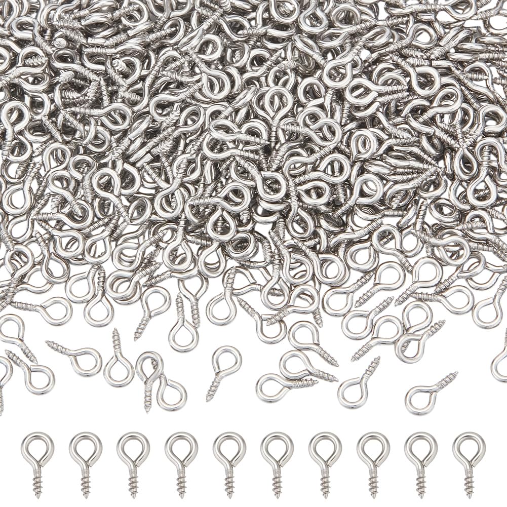 CRAFTYMELODY 600Pcs Screw Eye Pin Peg Bails 304 Stainless Steel Cup Pearl Peg Bails 0.3×0.15inch Eyelet Hooks Small Eye Screws Connectors for Jewelry Making Adult DIY Half Drilled Beads Craft