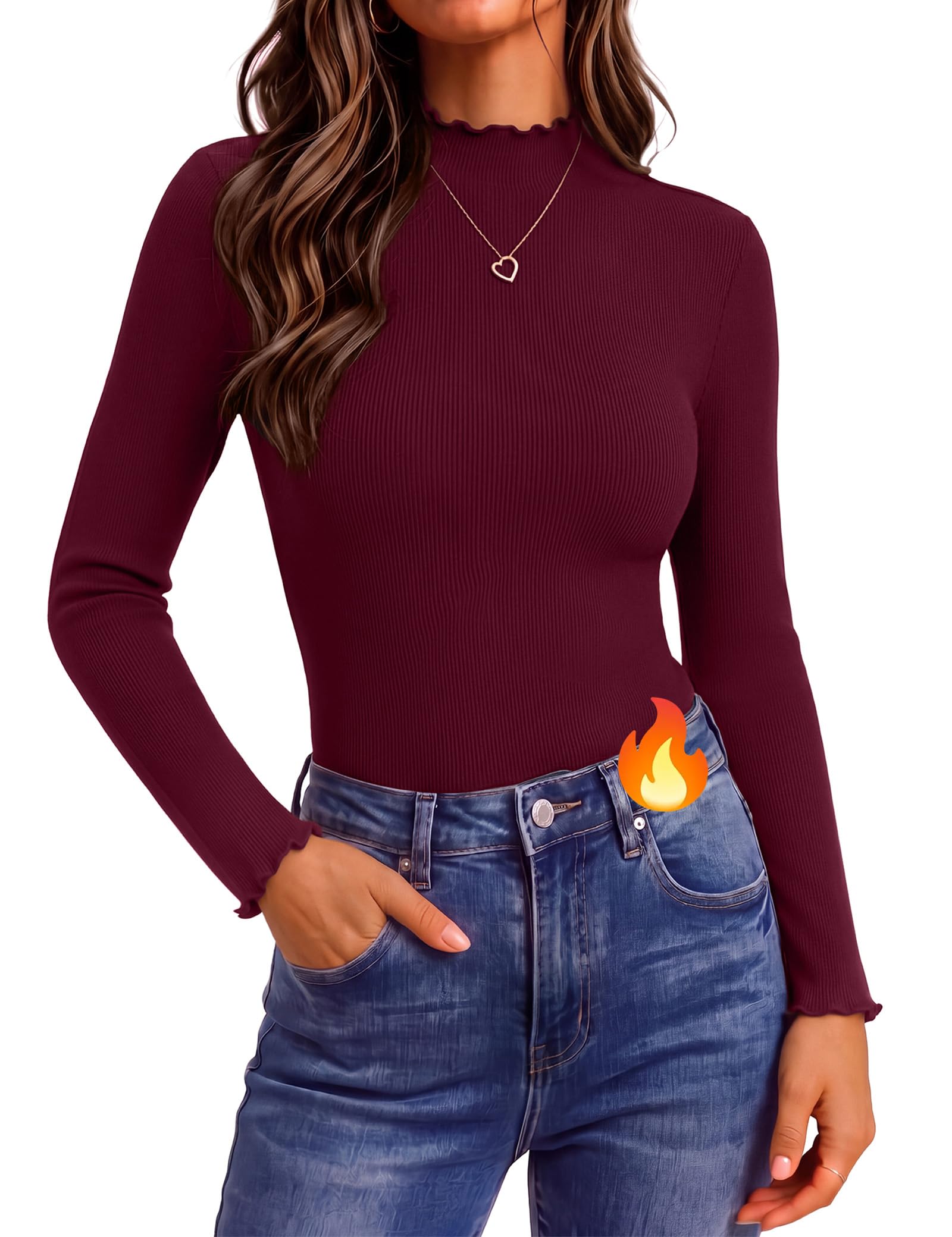 Aottori Thermo Langarmshirt Damen Stehkragen Oberteile Gerippt Slim Fit | Thermoshirt Langarm, Rollkragenshirt, Unterziehshirt, Basic Top, Pullover, Stretch, Elegant, Winter, für Alltag Freizeit Büro