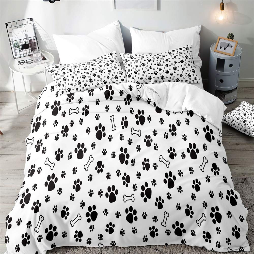 Morbuy Boys Dog Paw Print Duvet Cover Set For Single Double King Bed, Puppy Printed Bedding Sets Girl Bedroom Microfiber Duvet Set Quilt Case With Pillowcases (,200X200cm)