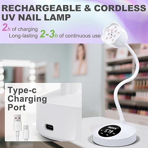 Miniatura 6 de MEKK Lámpara de uñas UV de cuello de cisne inalámbrica, mini luz UV para uñas de gel con sensor automático, lámpara profesional de curado flash de