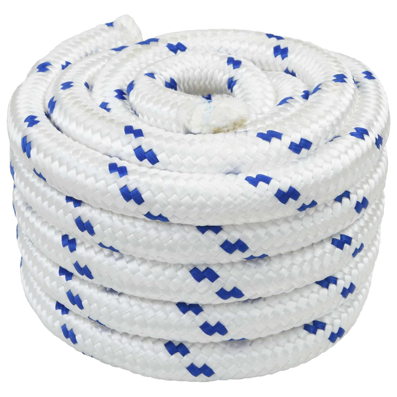 Bootsseil 10 m 5 cm weiß/blau PP, schwimmfähig, wetterfest, UV-beständig | Polypropylen-Material, UV- und wärmebeständig, für Boot, Camping, Ladungssicherung
