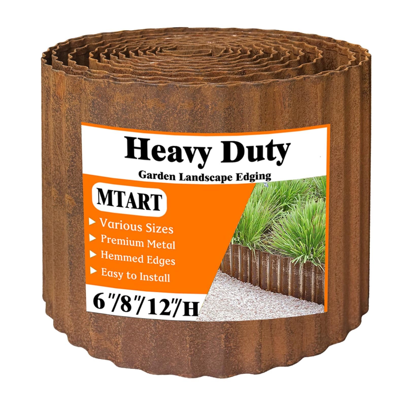 MTART Metal Garden Edging for Landscaping, Sturdy Corrugated Edging Border for DIY Flower Bed, Lawn and Landscape Edging (Rusty, 6