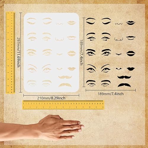 Miniatura 2 de FINGERINSPIRE Plantillas faciales de 11.7 x 8.3 pulgadas, plantillas de ojos de plástico, grandes reutilizables, para boca, labios, nariz, bigotes,
