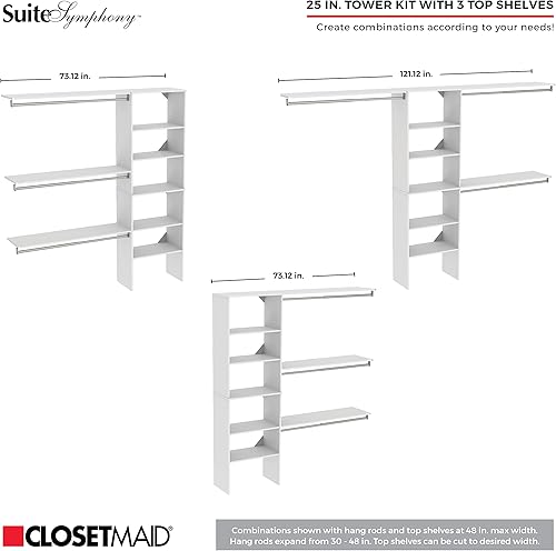 Miniatura 4 de ClosetMaid SuiteSymphony - Kit organizador de armario de madera con torre 3 varillas para colgar estantes superiores 3 cajones moderno se adapta a