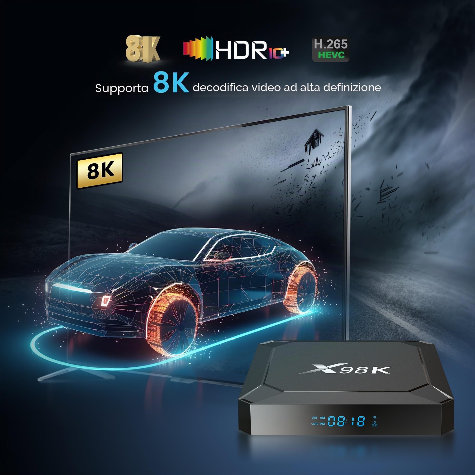 Android 13.0 TV Box, Android Box con 4GB RAM 32GB ROM RK3528A CPU Quad Core Arm Cortex A53, TV Box Android supporta 2.4/5.0GHz WiFi6 BT5.X 4K 100M Ethernet USB 3.0/2.0