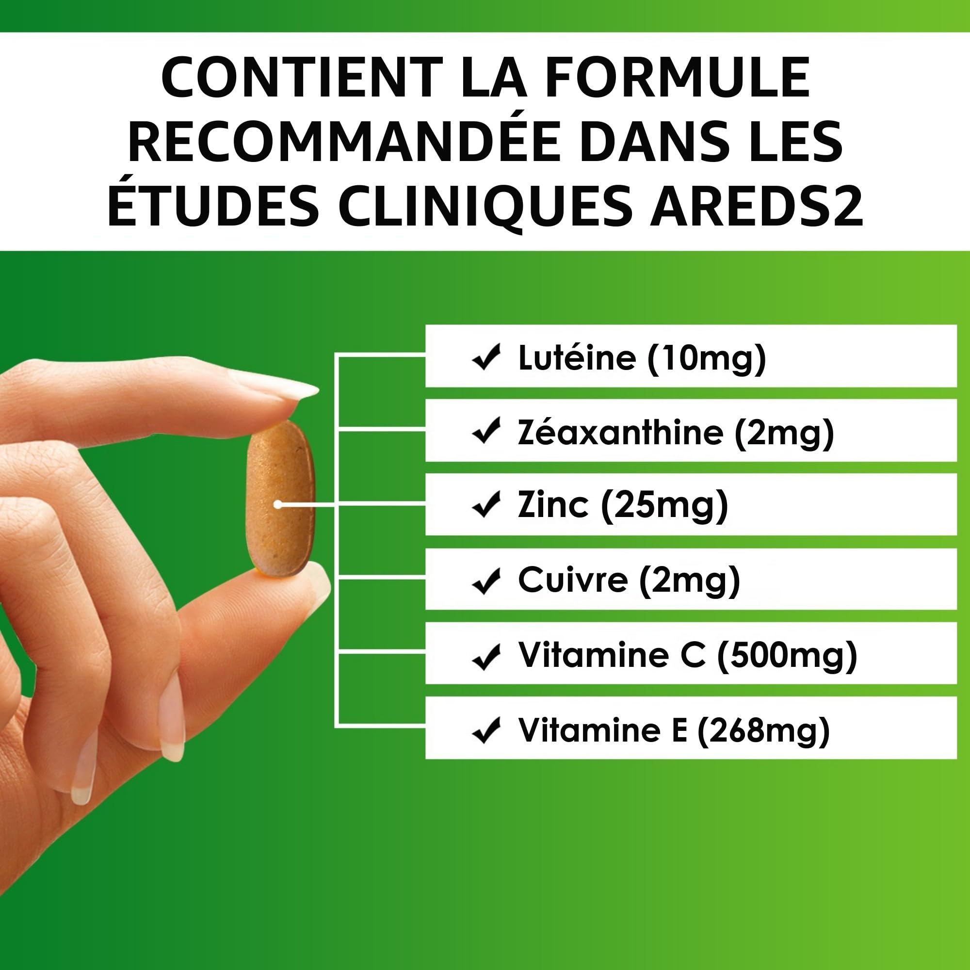 Vision Defender AMD Vitamines pour les yeux AREDS2 – Formule exacte avec lutéine, zéaxanthine, vitamines C et E, zinc 25 mg et cuivre – 90 comprimés véganes 1-par-jour pour le soutien de la vision