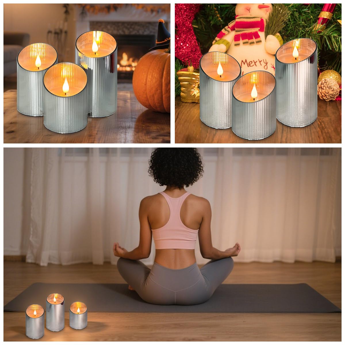 LEDHOLYT Set di 3 candele ricaricabili senza fiamma, con LED tremolante, in vetro, con telecomando e timer, batteria incorporata, candela elettronica in vera cera per decorazione della stanza