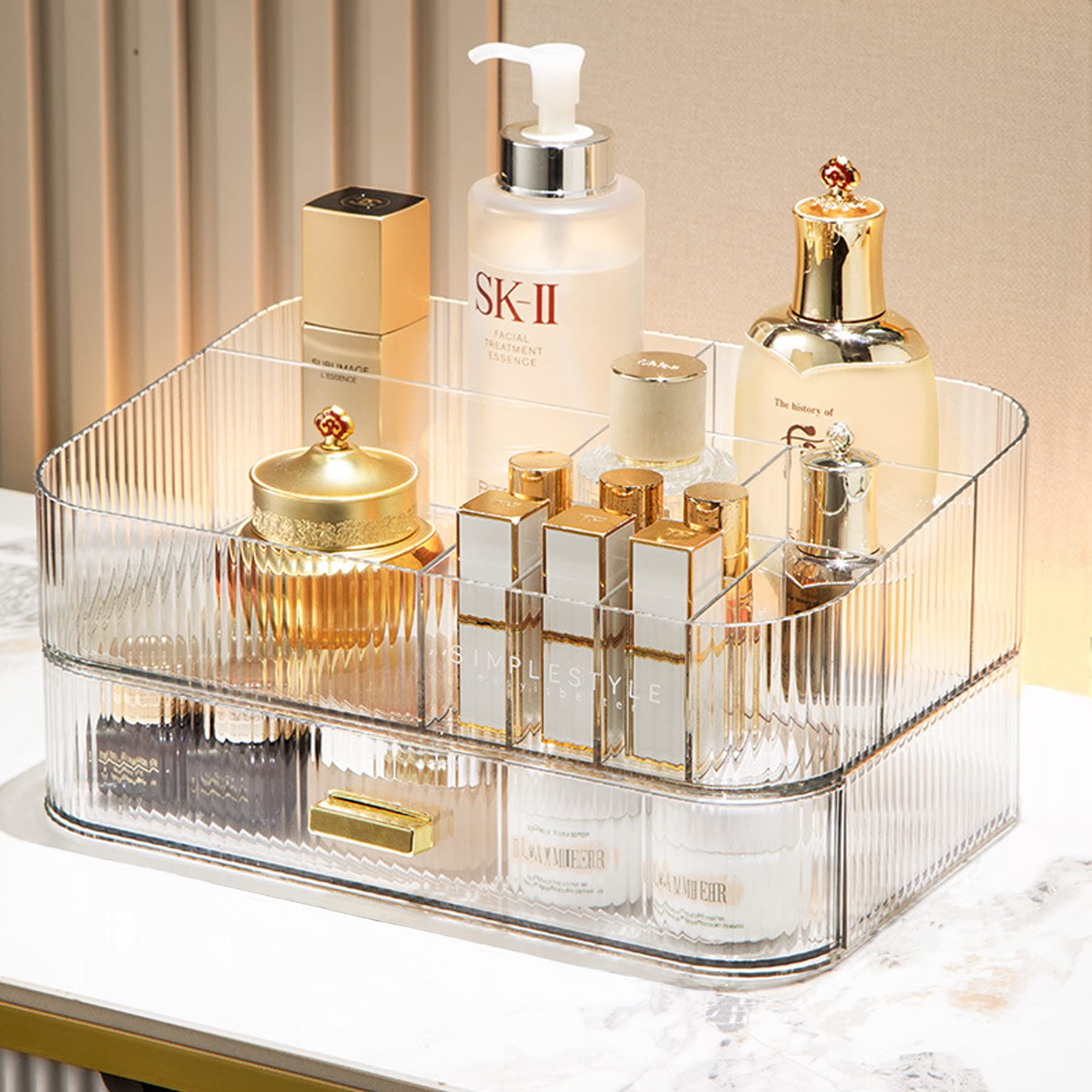 Makeup Organizer for Vanity,Skincare Organizers with 2 Drawers,Large Capacity Countertop Organizer for Cosmetics,skincare, Lipsticks,Lotions