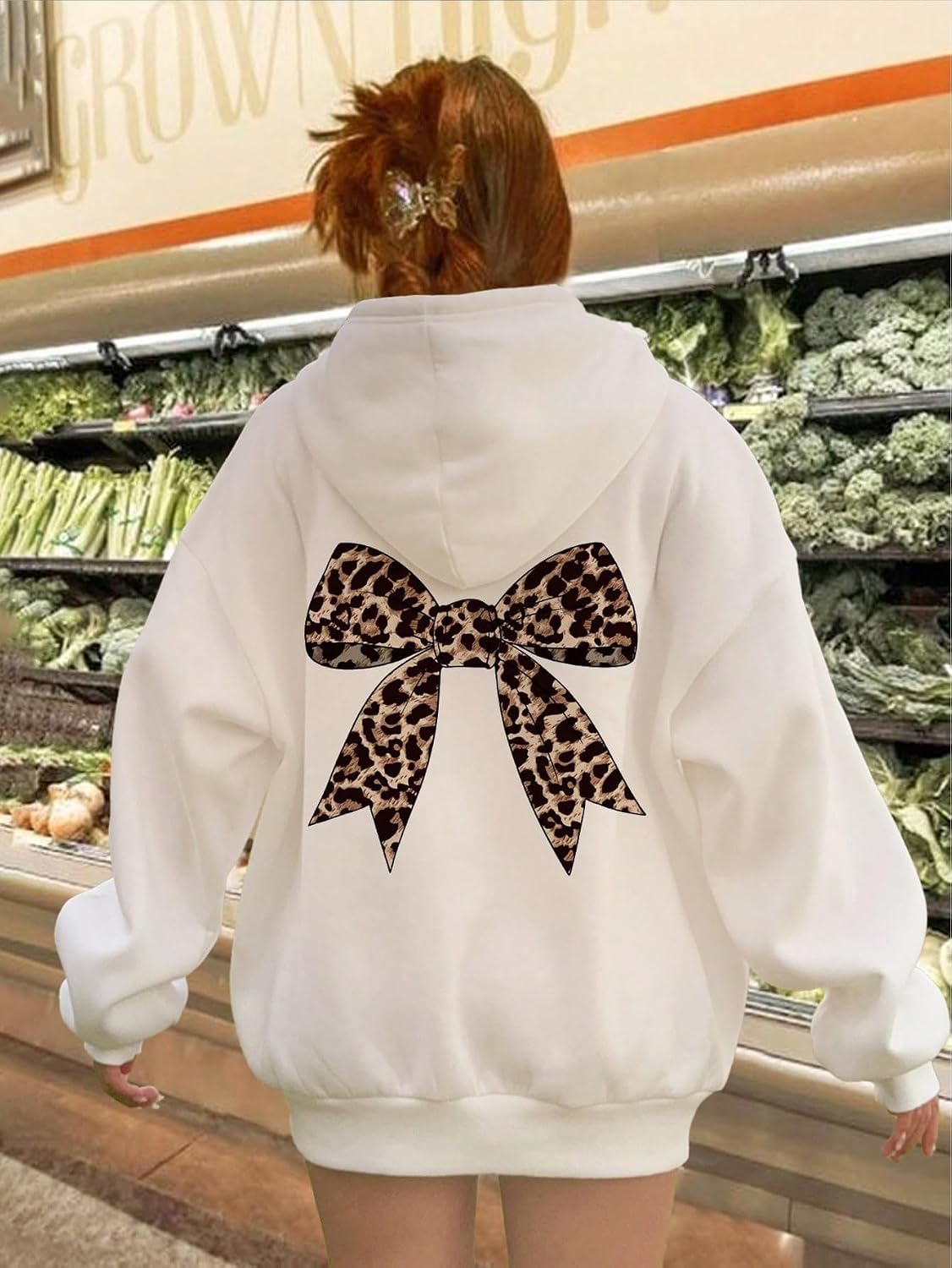 Girl's Bow Cheetah Leopard Hooded Sweatshirts Long Sleeve Hoodie Pullovers Tops