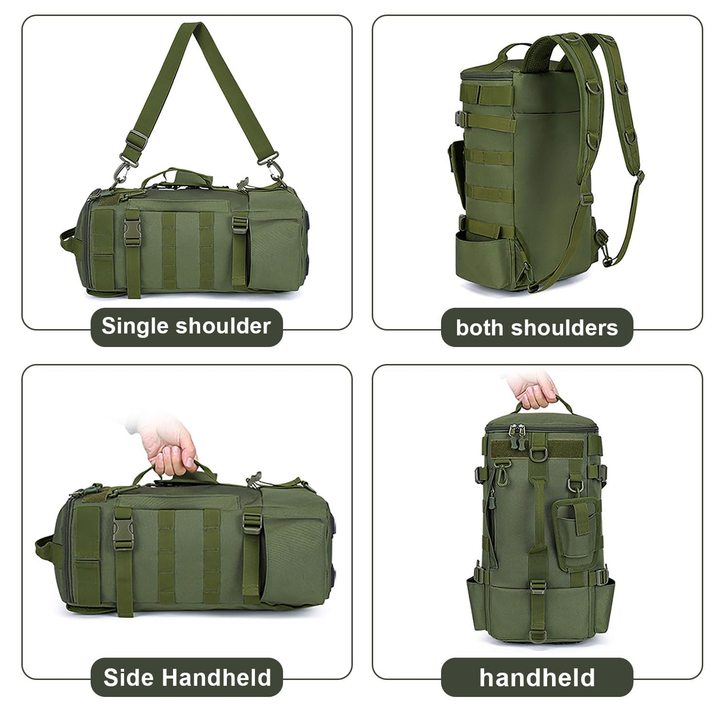 Angelrucksack, Angelrucksack mit Rutenhalter, Wasserdichter Angler Rucksack aus Oxford-Stoff, Lässiger Outdoor Rucksack, Mehrzweck Angel Rucksack für Campin Radfahren Militär(Grün)