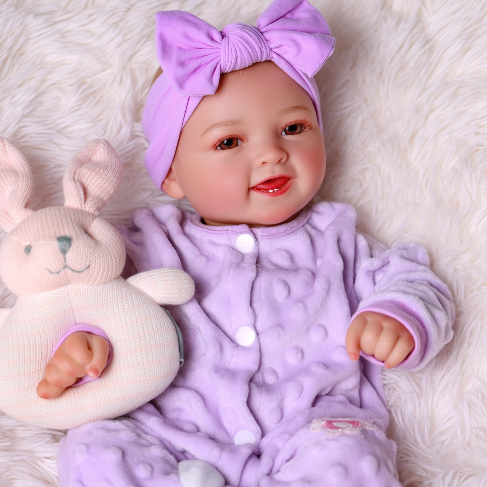JIZHI Reborn Baby Dolls Mia- 17 inch Realistic Newborn Girls Open Eye Softness Cloth Body - Sweet Smile Lifelike Babies That Look Cute with Accessories for Girls