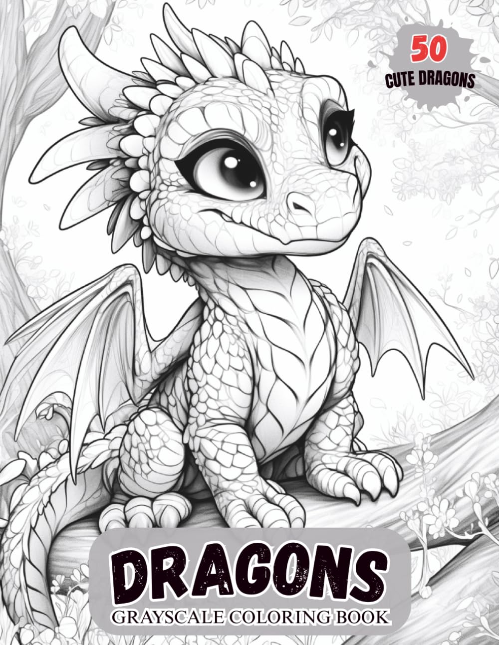 Dragons Grayscale Coloring Book : Featuring 50 Illustrations of Cute Dragons | Large 8.5 x 11 inch format for comfortable coloring | Single-Sided Pages (Dragons and Castles Grayscale Coloring Book)