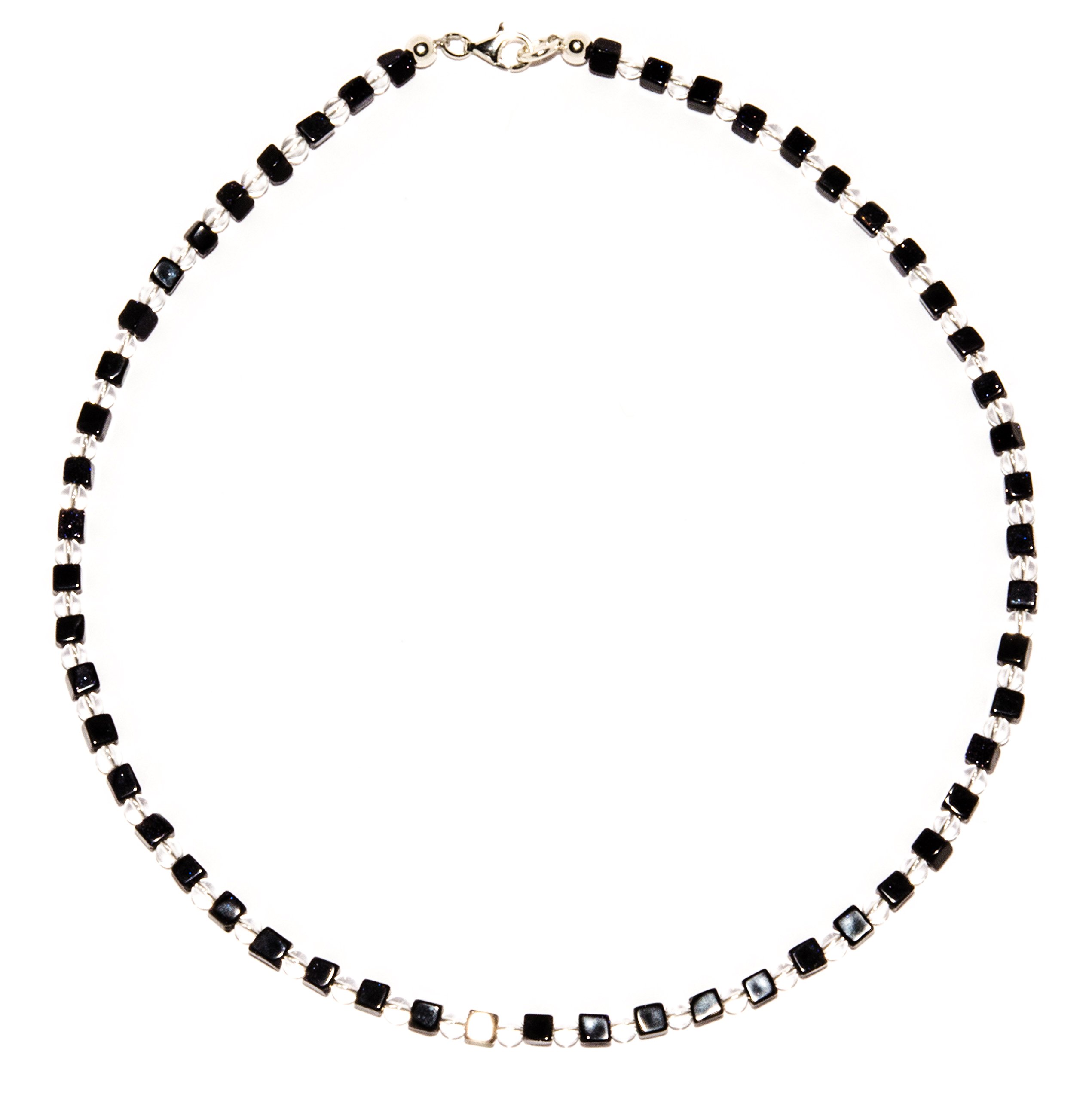 schoener-mineralienschmuck / EdelsteinschmuckBlue Goldstone Gemstone 925 Sterling Silver Jewellery – Necklace – Blue Sandstone Necklace with Rock Crystal Clasp Model Number 72 A