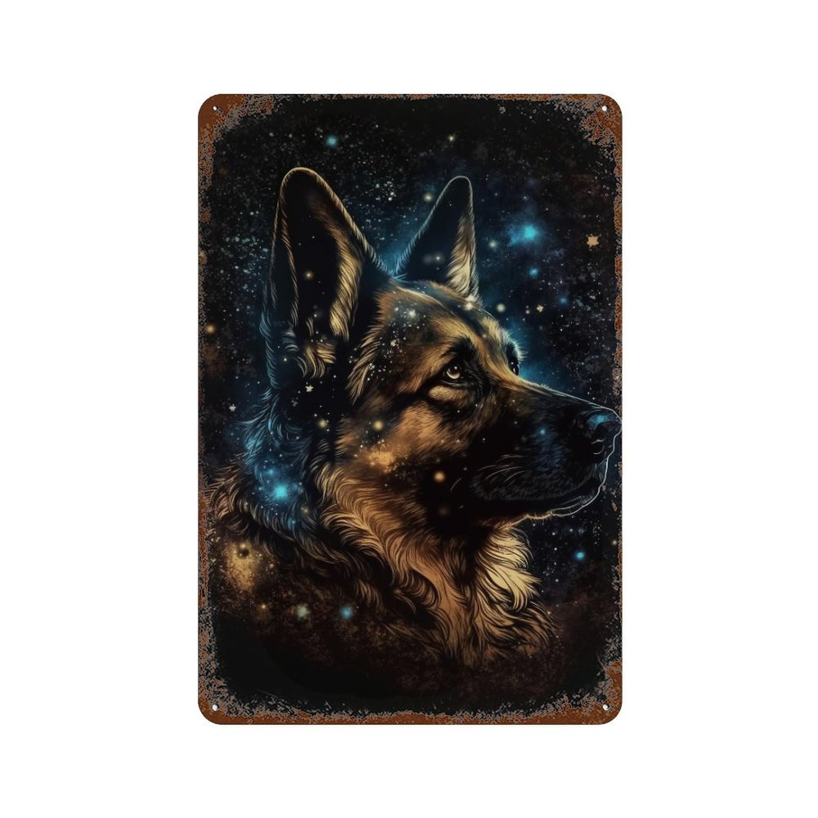 Galactic Guardian Dog Art Print Distressed Metal Wall Sign 11.8"x7.9", Shabby Chic Decor for Garage, Pub Or Kitchen