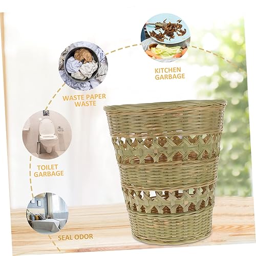 Miniatura 7 de Cesta de basura de ratán, cubo de basura de ratán, cesta de basura redonda de mimbre, contenedor de basura para cocina, sala de estar, dormitorio,