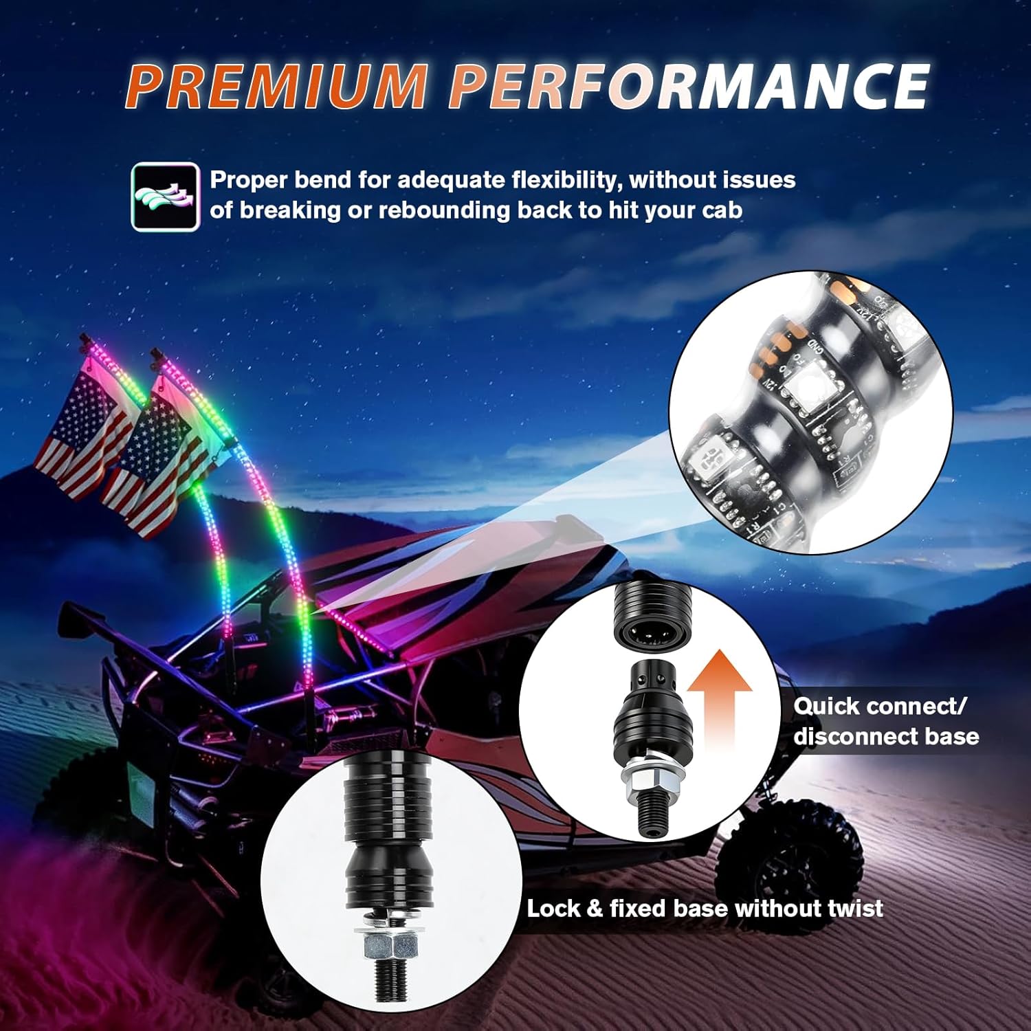 2PCS 3FT LED Whip Lights with Rocker Switch Spiral,RGB Chasing Lights with APP & Remote Control, Music Synchronized Whip Light for Can-Am UTV ATV RZR Can-Am SXS Polaris Offroad
