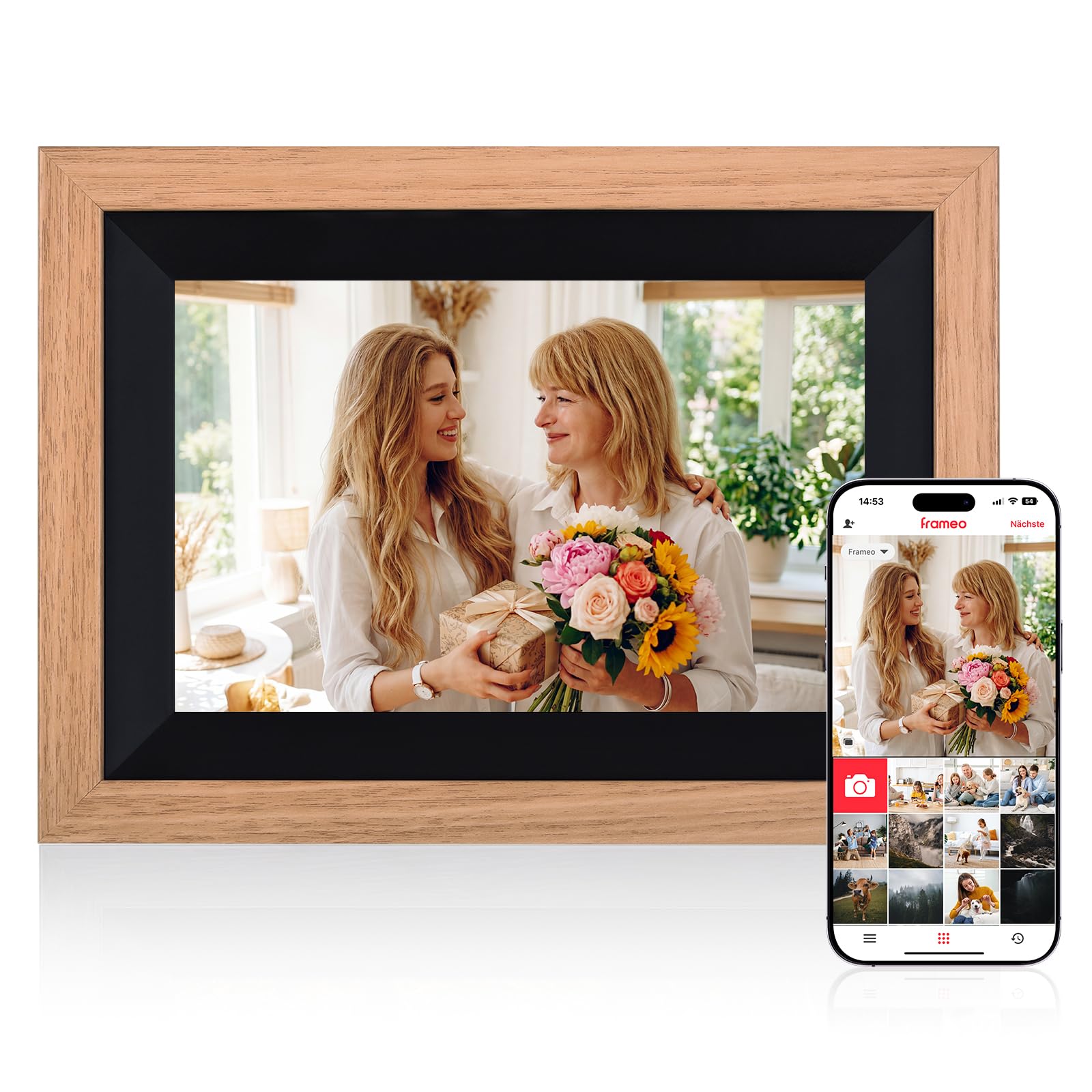 Digitaler Bilderrahmen Rollei Smart Frame WiFi 105 10,1 Zoll Frameo WLAN Digital Photo Frame 1920x1200 IPS Touchscreen 32GB Speicher Holz Braun Digitaler-Bilderrahmen-Digital-Elektronischer-Fotorahmen