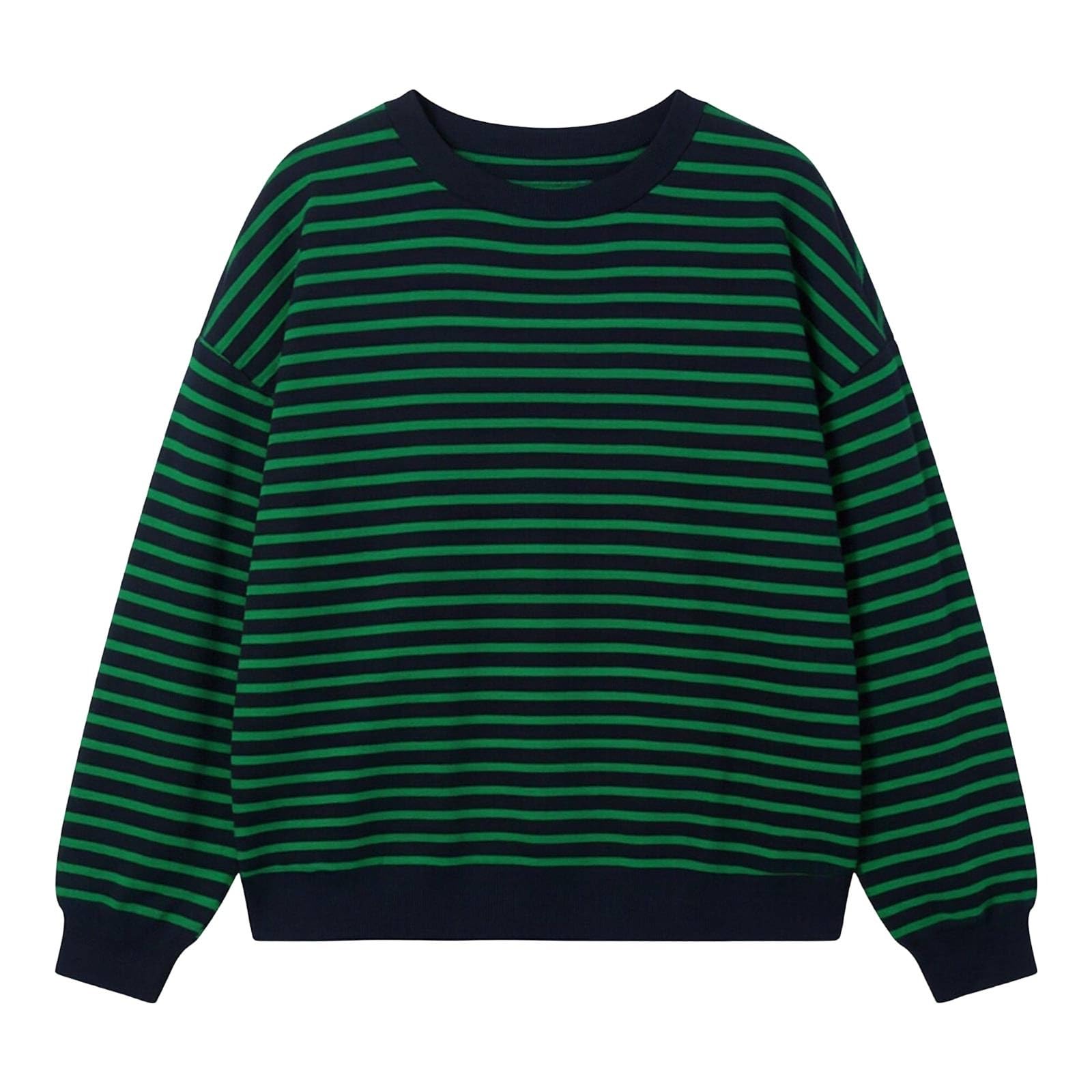 Sudadera de Manga Larga Extragrande con Cuello Redondo y Rayas, Estilo Casual, sin Capucha y de Corte Holgado.