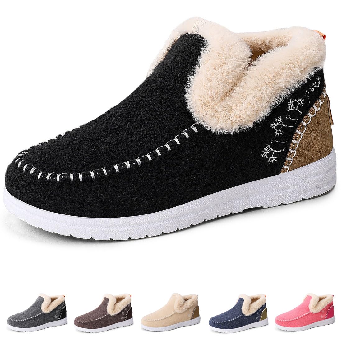 Cozy Orthopedic Fleece Slip-on Boots Winter Plush Faux Fur Lined Flat Shoes for Men Women Comfy Warm Anti-Slip
