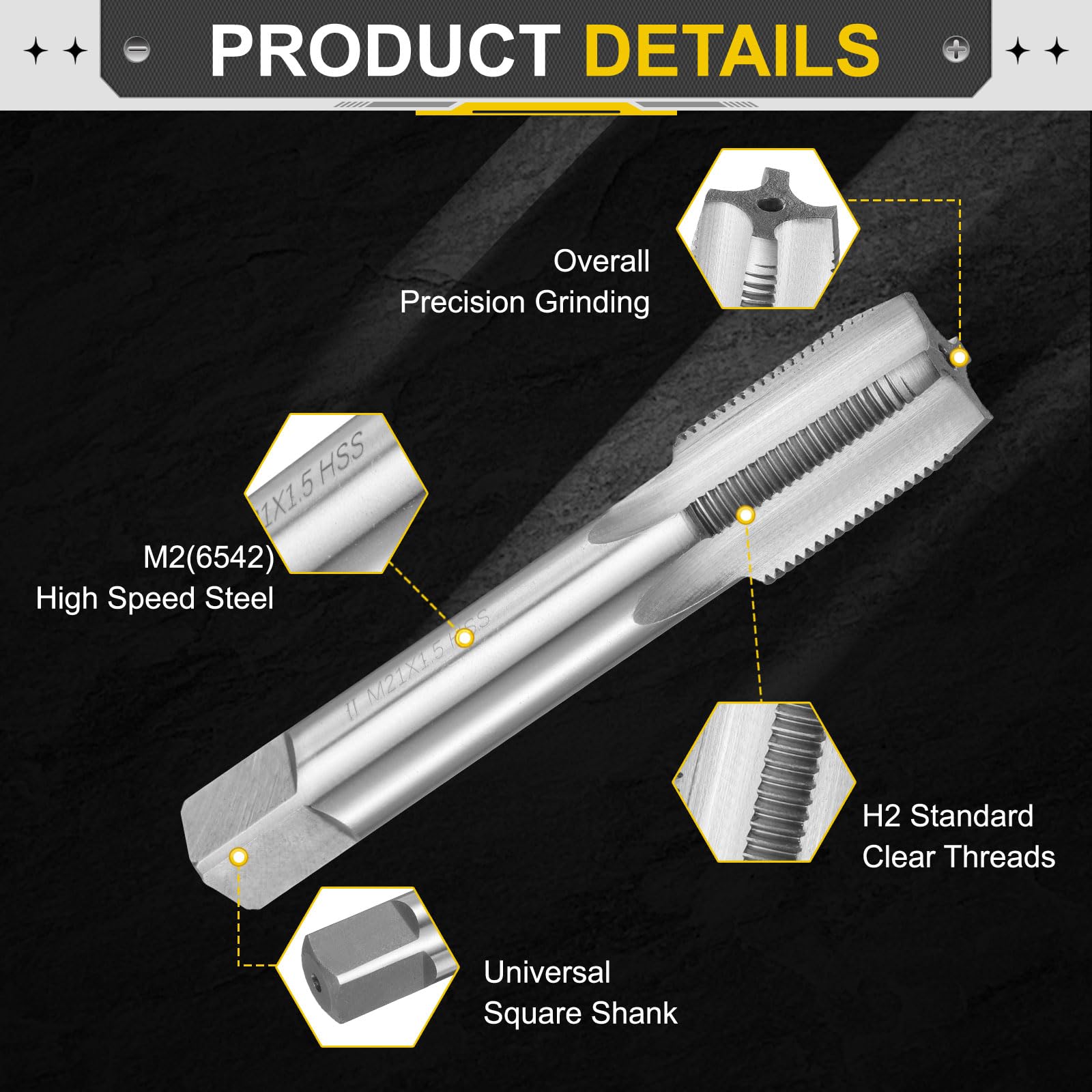 sourcing map Tapón de mano M21 x 1,5 H2 rosca métrica estilo grifos de flauta recta tornillo roscado herramienta de rosca de acero de alta velocidad HSS6542