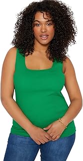 ترنديول فانلة داخلية نسائية بيسيك مضلعة برقبة مربعة مقاس كبير TBBSS22AL0011 مقاس كبير للرياضيين