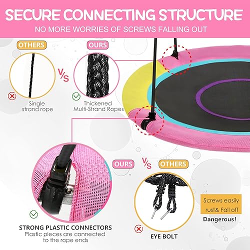 Miniatura 4 de Hotjump Platillo de árbol de 40 pulgadas para niños al aire libre con tienda de campaña, capacidad de peso de 600 libras, columpio redondo para