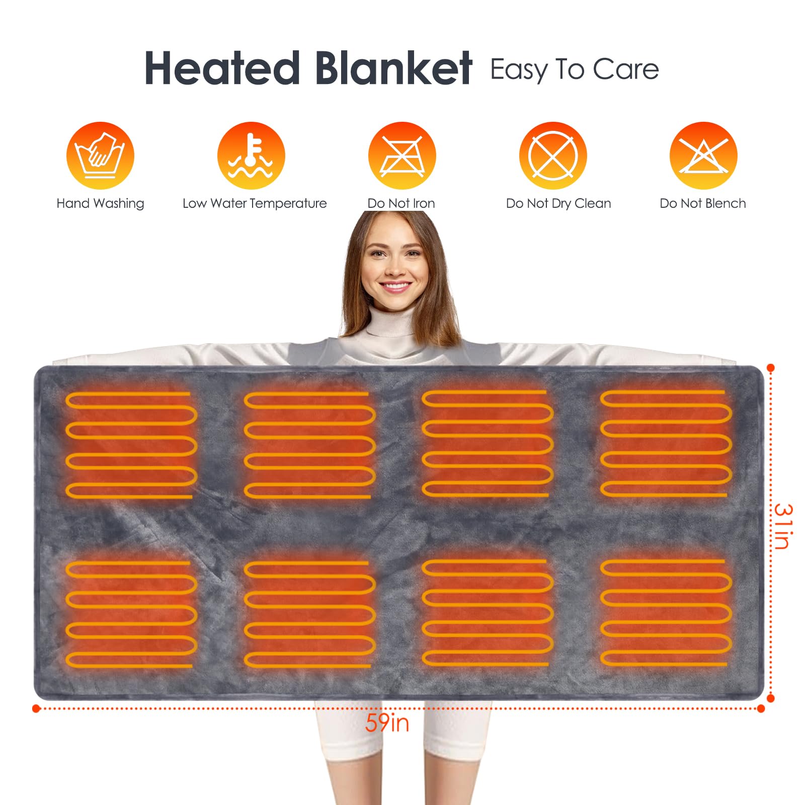 Coperta elettrica riscaldata USB, 150 x 78 cm, scialle riscaldata elettrica, coperta avvolgente con cerniera, morbida e accogliente, in flanella, regalo indossabile, per auto, ufficio, casa, viaggio