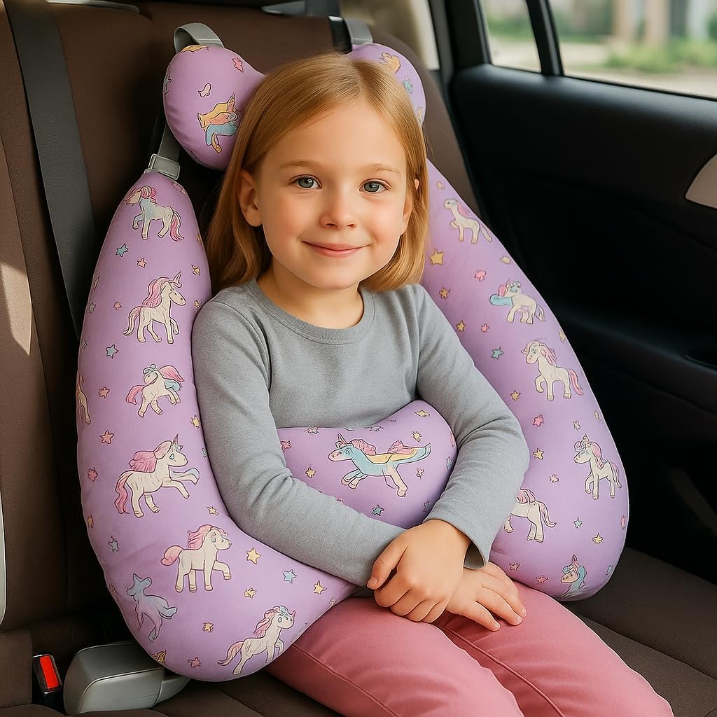 Car Pillow for Kids Travel Pillow Car, Y Shaped Travel Pillows for Sleeping, Soft Cotton car Pillows for Adults and Kids to Support Head and Neck on Long Trips (Purple)