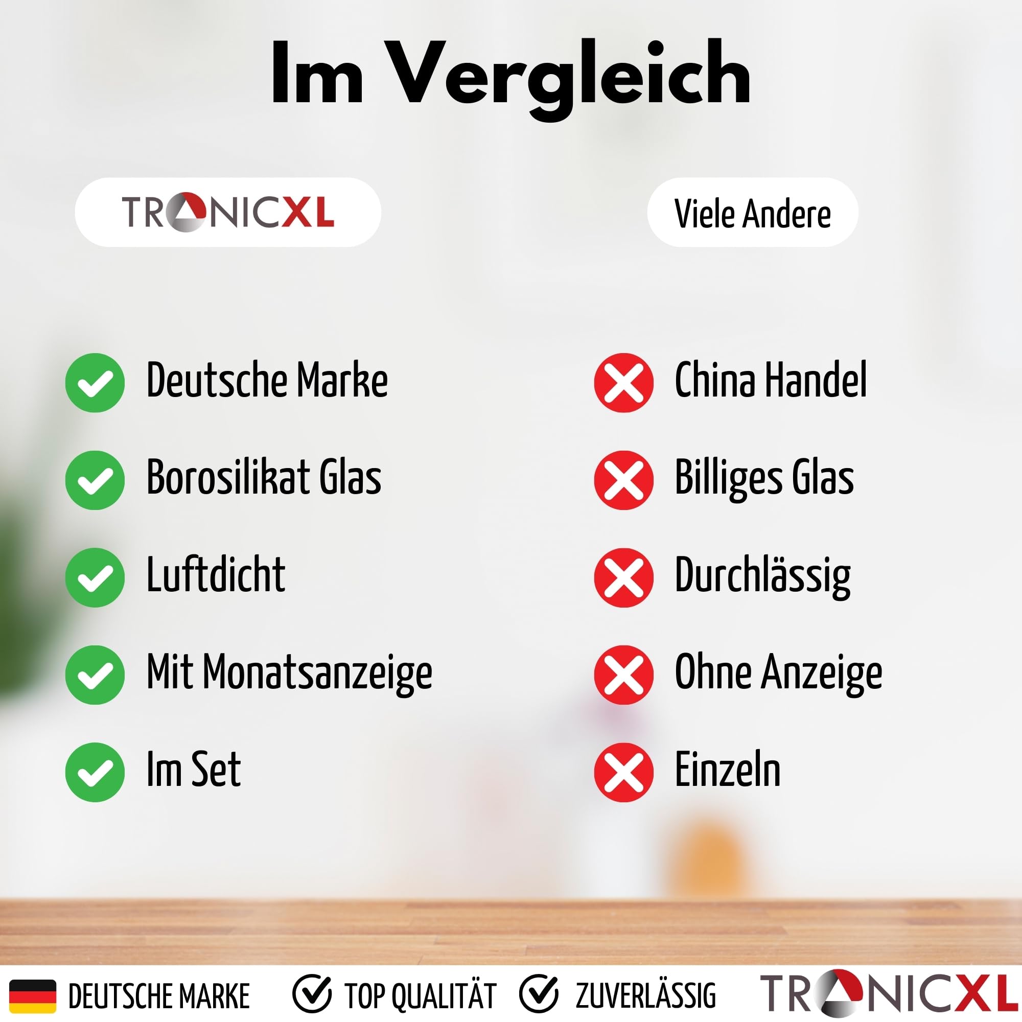 TronicXL Juego de 4 tarros de cristal de borosilicato al vacío, 1000 ml, herméticos, con tapa con cierre al vacío, para cocina, hogar, alimentos