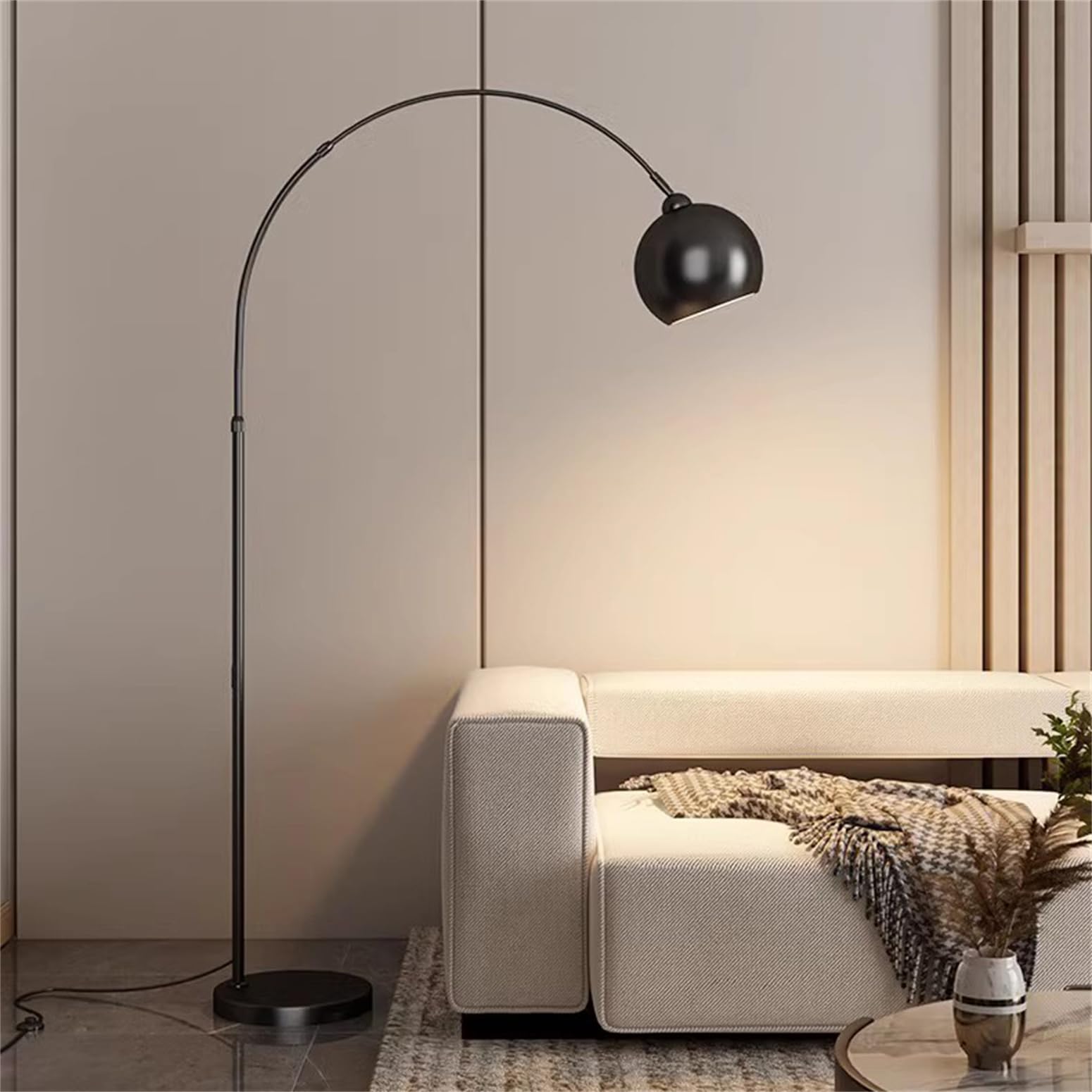 Lampa podłogowa, nowoczesna wysoka lampa stojąca z regulowanym kloszem, łukowa lampka do czytania do salonu, sypialni, biura, metalowa konstrukcja