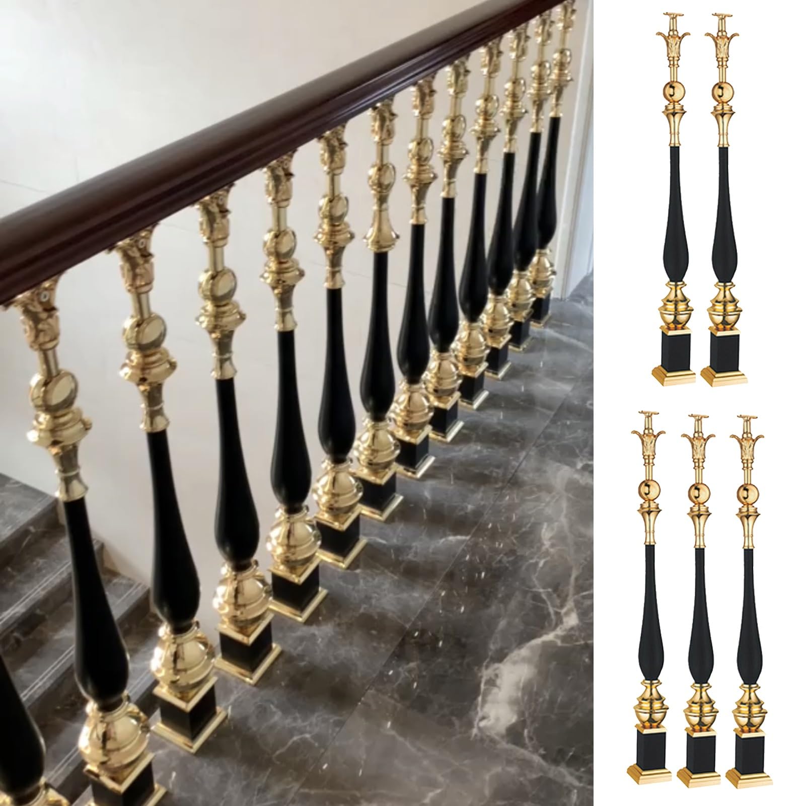 GLDYTVF Stair Balusters Deck Baluster Spindle Stair Handrails, Elegant Metal Balusters with Connectors and Screws, Interior Staircase Banister Replacement(Color:5 Packs,Size:90cm(35 3/8"))