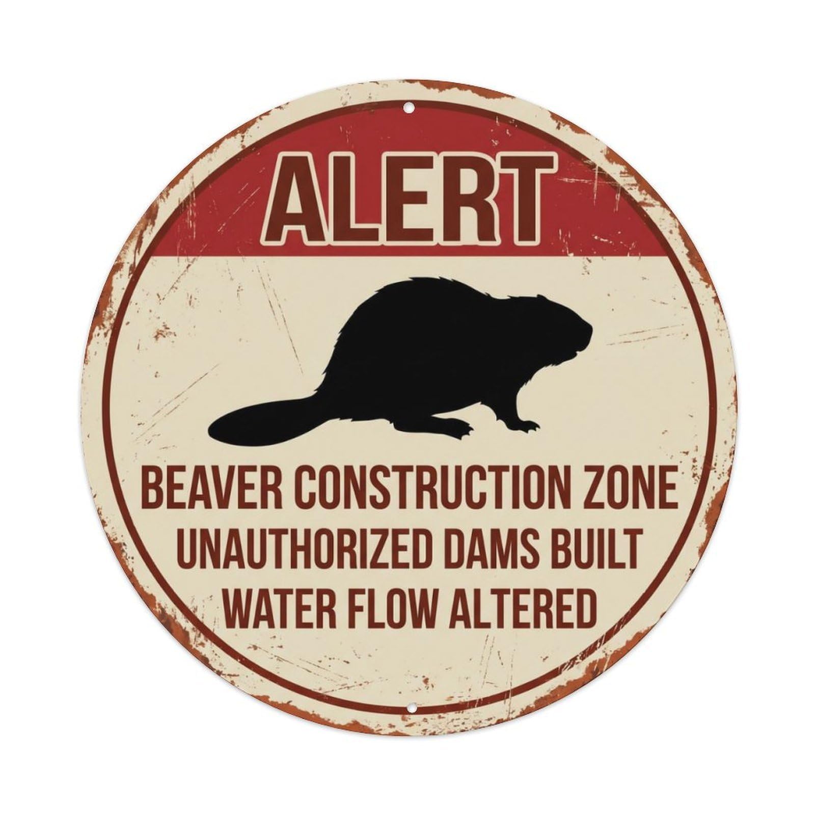 Fqcyn Style Grumpy Beaver Dam Builder Metal Tin Sign Plaque Wall Decor For Cafe, Club Bar, Office, Home Garden Round Metal Poster 8X8inch