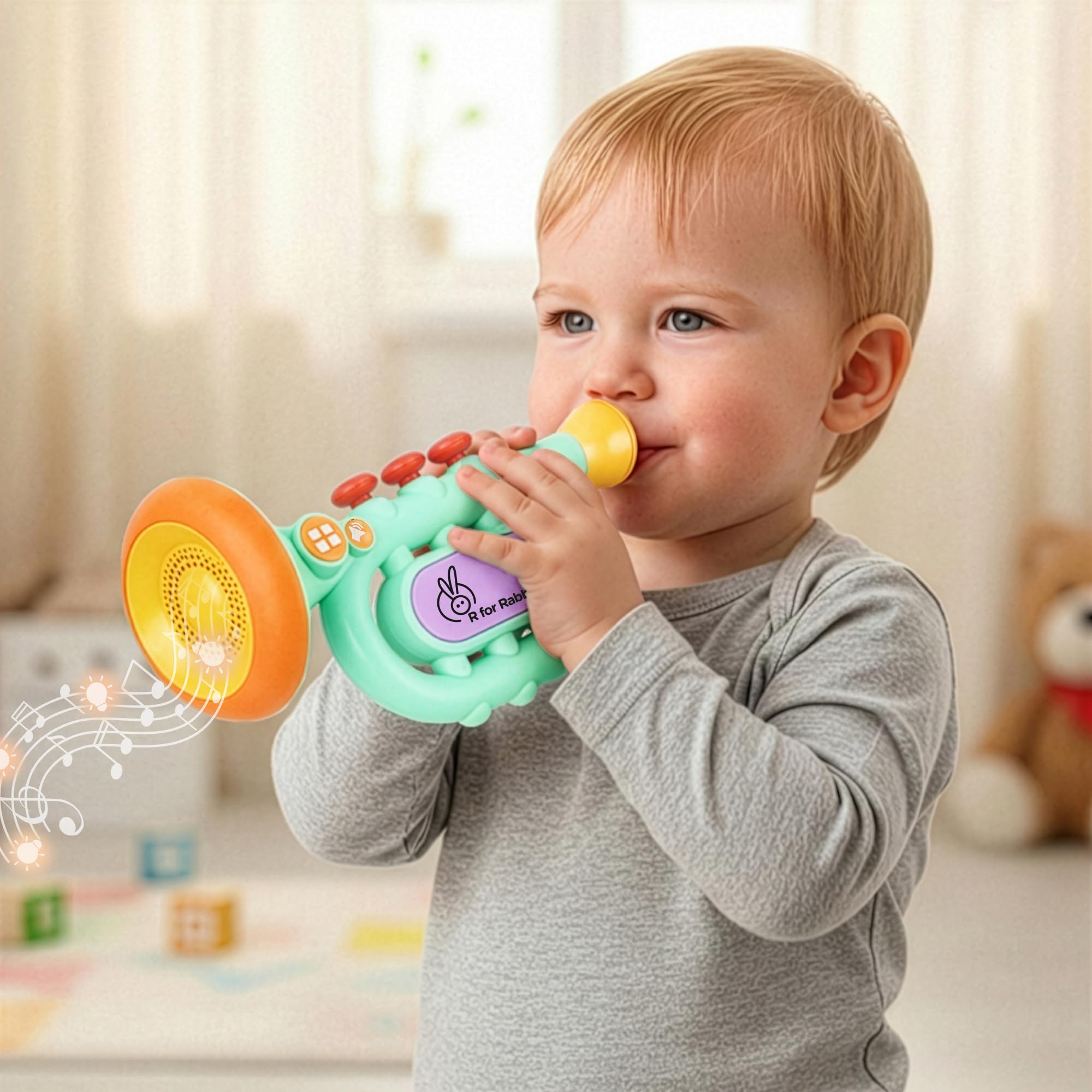 R for Rabbit Orapple Funtunes Trumpet Musical Toys for Kids | Light & Sound Music with Smart Auto Shut Off | 3 Play Modes | Early Learning Music Toy for Toddlers Ages 1+ Ideal for Kids (Blue Multi)-image-35