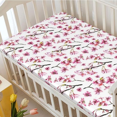 Miniatura 3 de Sábana bajera ajustable para cuna con temática de flor de cerezo, suave y transpirable, sábana para colchón de cuna o sábana para niños pequeños,