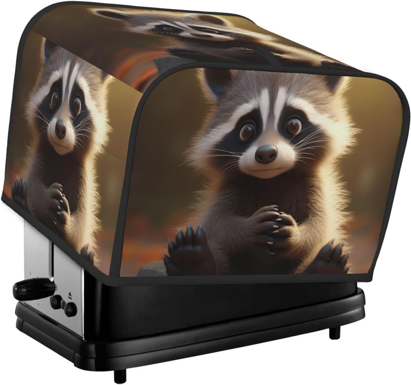 Cute Raccoon Print 4-Slice Toaster Cover Kitchen Appliance For Bread Home Protector Daily Usability