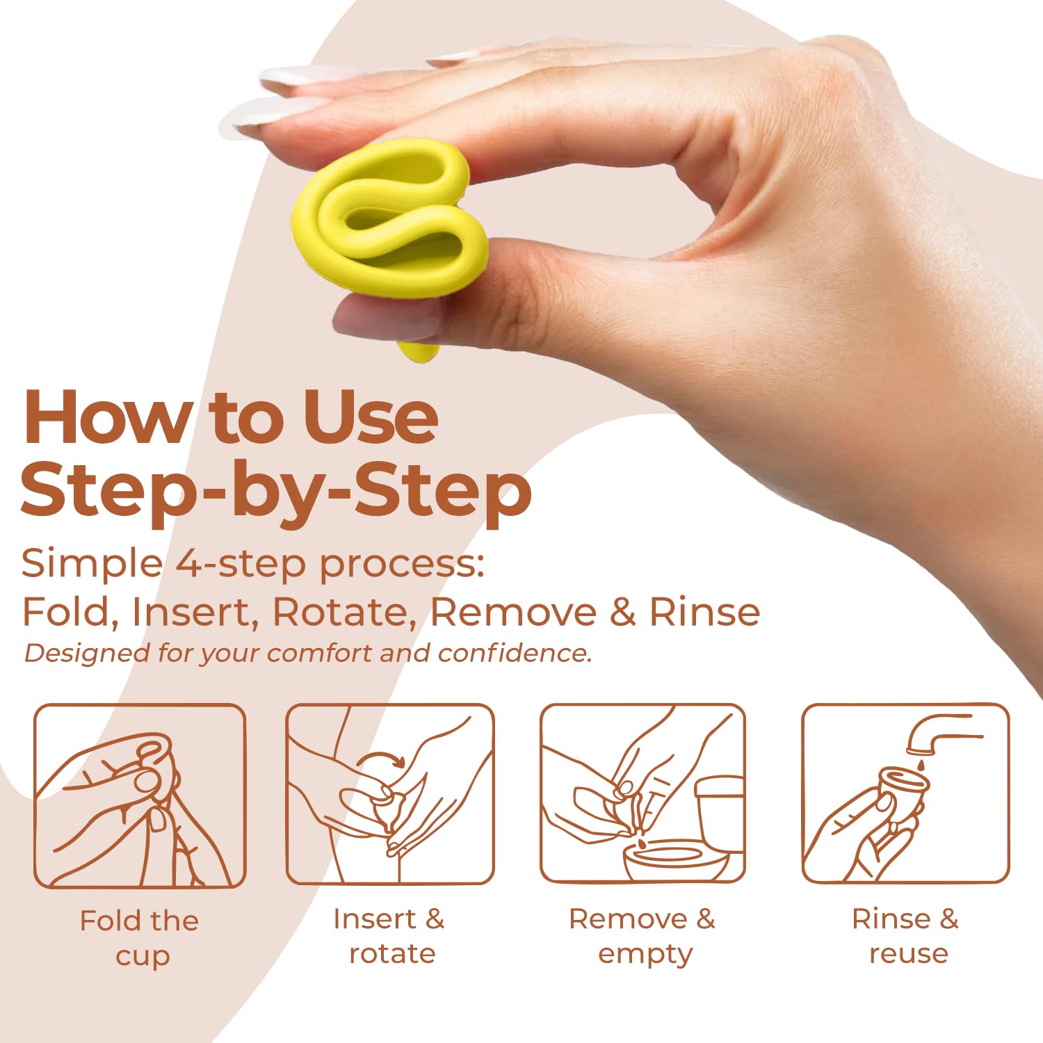 Coppetta mestruale, riutilizzabile, morbida e sicura, in silicone di grado medico, 12 ore di comfort, tampone ecologico e alternativa per uno stile di vita attivo e flusso pesante (giallo e