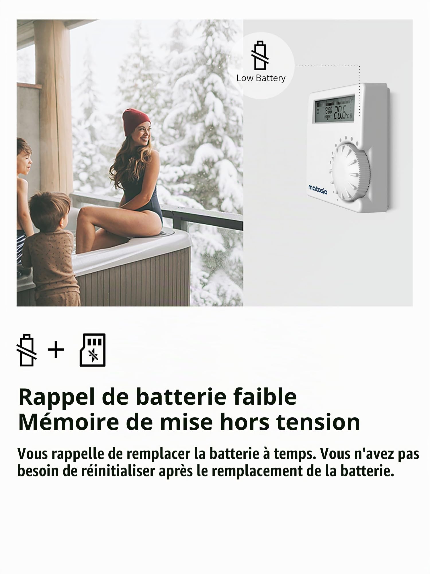 TH611 Thermostat programmable de chaudiere sans Fil avec Récepteur, Thermostat Ambiante Mural Blanc